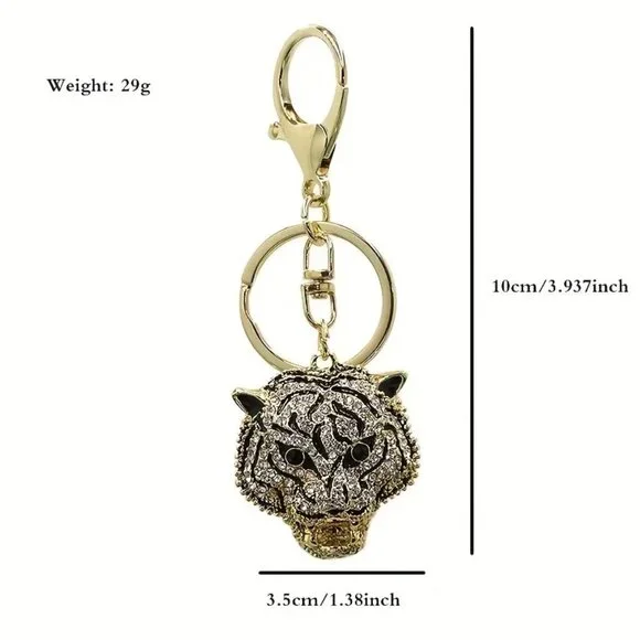 Luxury Rhinestone Crystal Tiger Keychain or Handbag Charm Sparkling Pendant - Picture 7 of 8